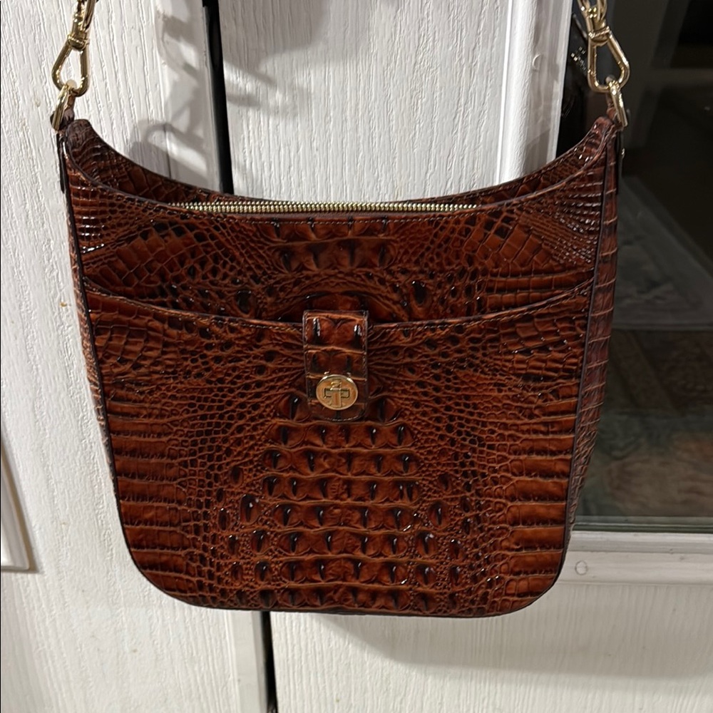 Brahmin Brown Crocodile Embossed Shoulder Bag